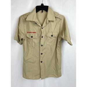 Boy Scouts of America Youth Large 14-16 Tan Button Up Short Sleeve Shirt FLAW